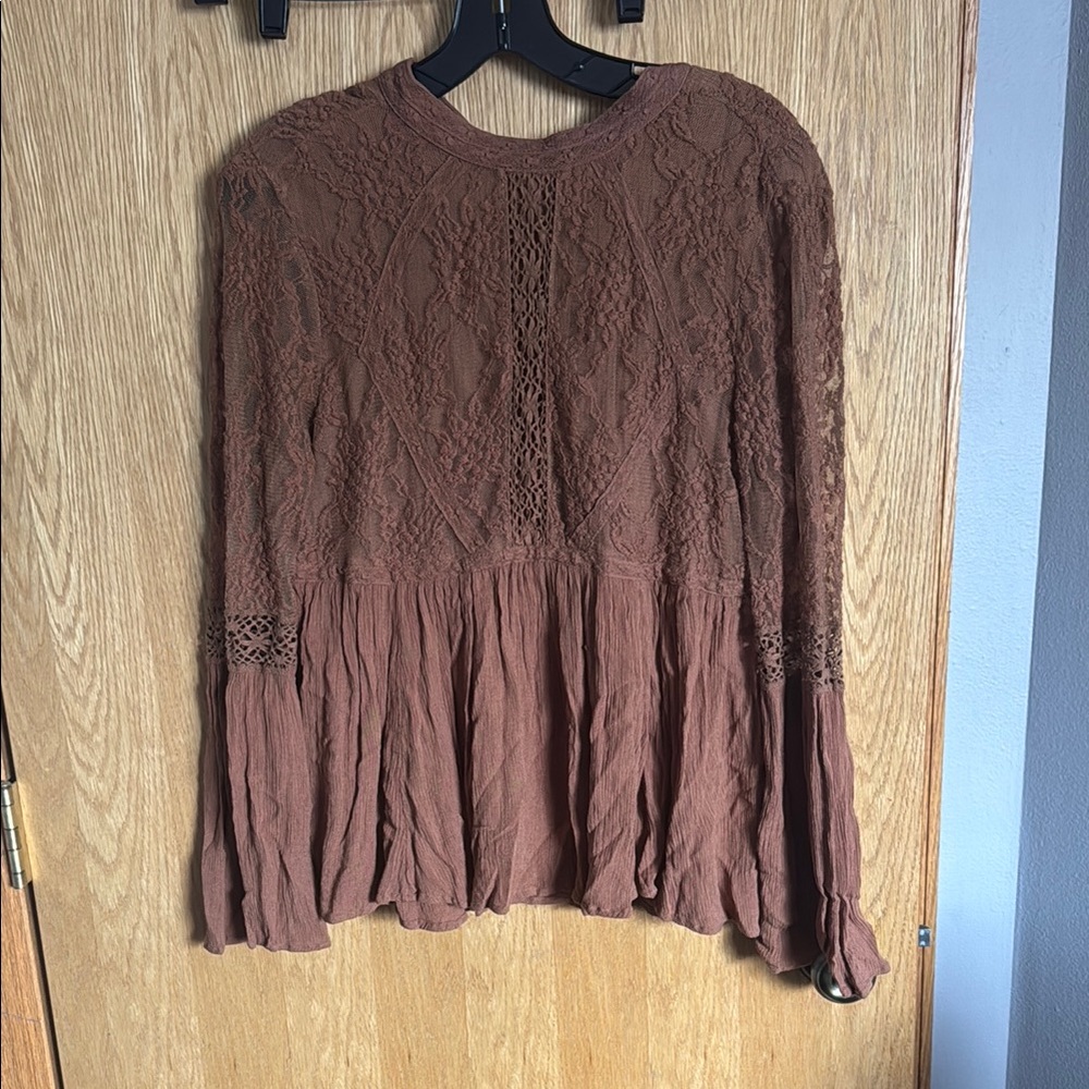 American Eagle high neck Brown Lace Women's Top